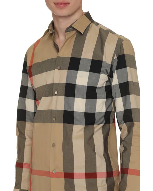 Camicia in cotone motivo check di Burberry in Brown da Uomo