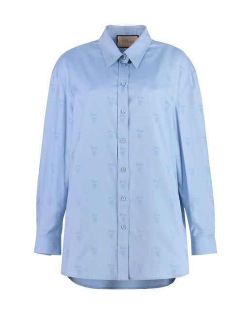 Gucci Blue Oxford Shirt In Cotton