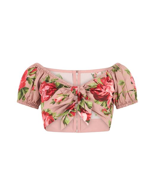 Dolce & Gabbana Pink Rose Bouquet-Print Cotton Top