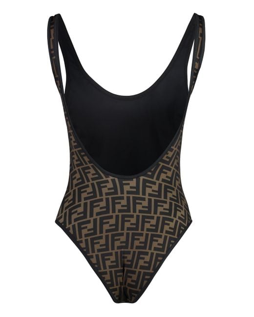Fendi Brown One-Piece Swimsuit With Logo