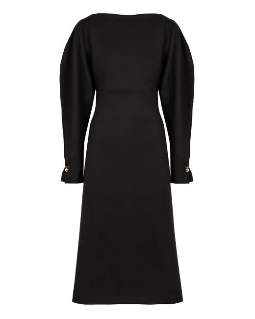 Philosophy Di Lorenzo Serafini Black Elegant Wool-Blend Midi Dress With Dramatic Sleeves
