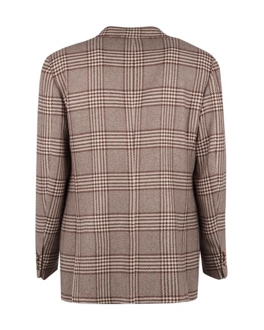 Kiton Brown Houndstooth Pattern Blazer for men
