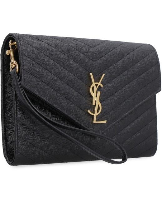 Saint Laurent Gray Monogram Leather Clutch