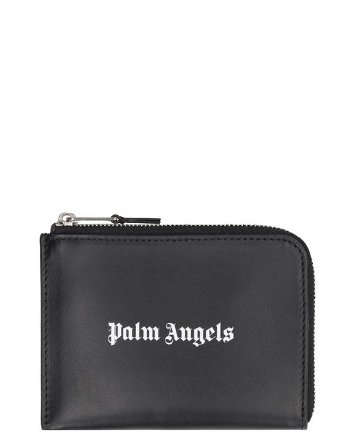 Palm Angels Black Leather Card Holder for men
