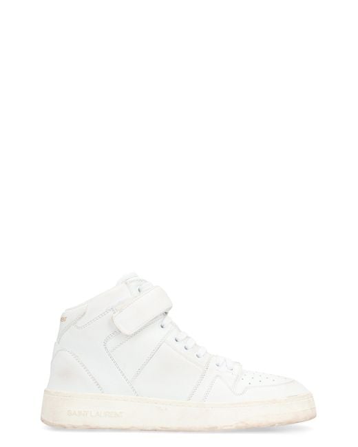 Saint Laurent White Lax Leather Mid-Top Sneakers