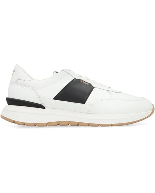 Boss White Jace Leather Low-top Sneakers for men