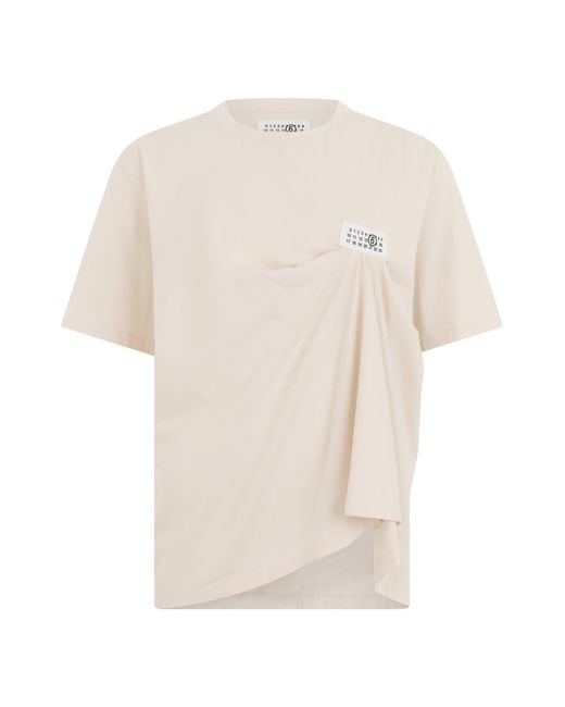 MM6 by Maison Margiela White Cotton T-Shirt With Drape