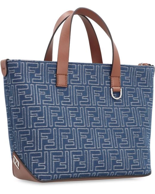 Fendi Blue Canvas And Leather Shopping Bag for men