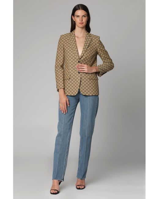 Gucci Natural Classic Canvas Peak Lapel Jacket