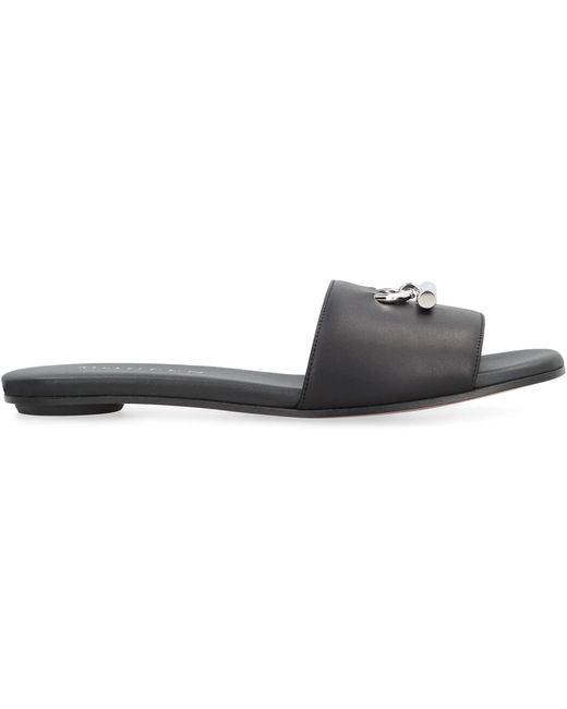 McQueen Black Leather Slides With Logo