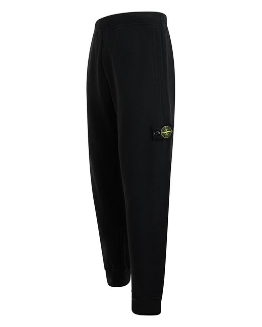 Stone Island Black Soft Cotton Sports Pants With Elastic Waist And Ankle Cuffs for men