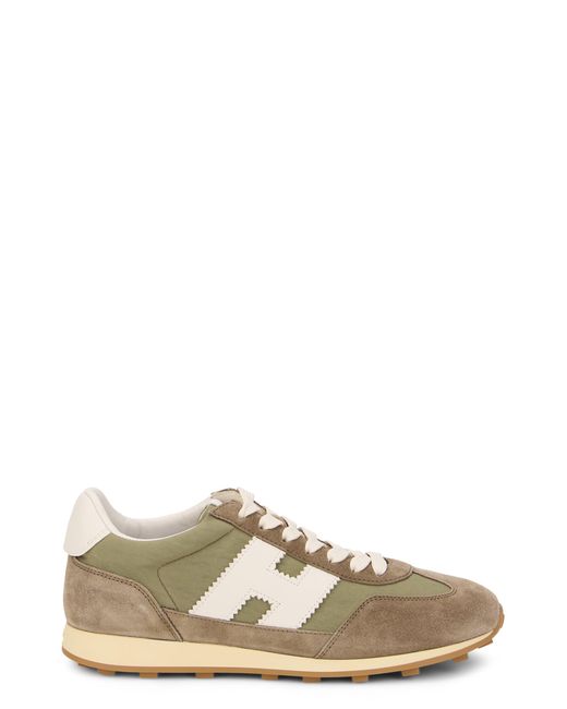 Hogan Green Fitted Lace-Up Sneaker With Fabric And Suede Upper