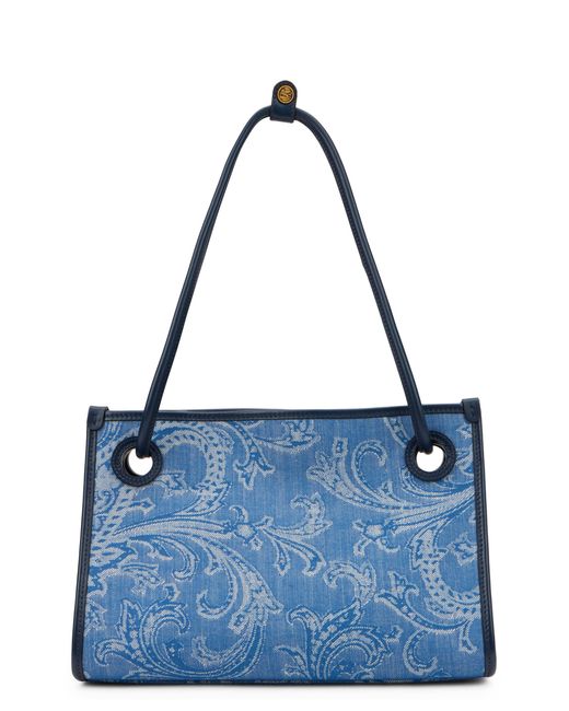 Etro Blue Small Jacquard Denim Shopper Bag