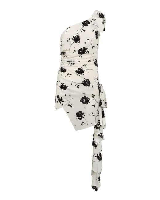 Alessandra Rich White One-Shoulder Floral Dress