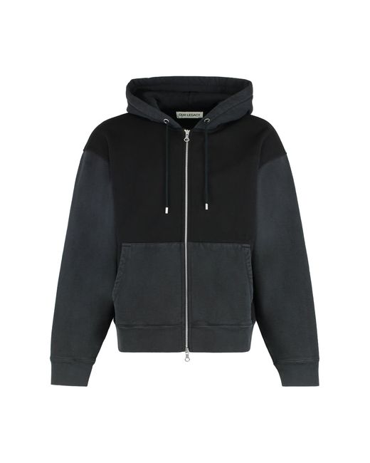 Our Legacy Black Hooded Sweatshirt With Zipper In Cotton for men
