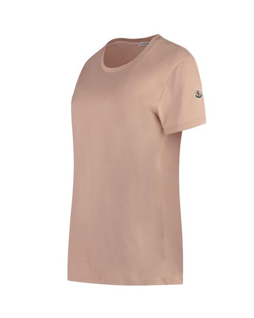 T-shirt girocollo in cotone di Moncler in Pink
