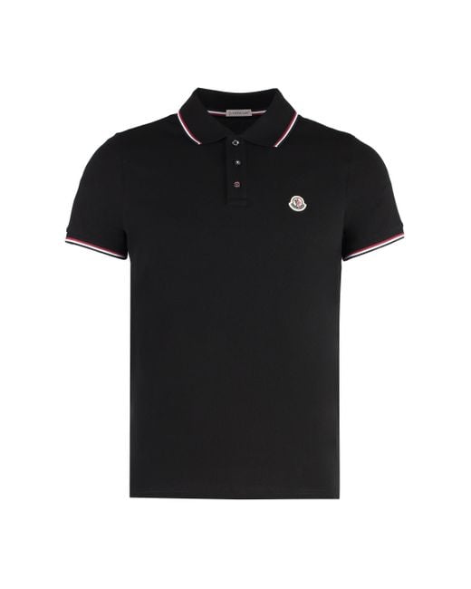 Moncler Black Short Sleeve Cotton Polo Shirt for men