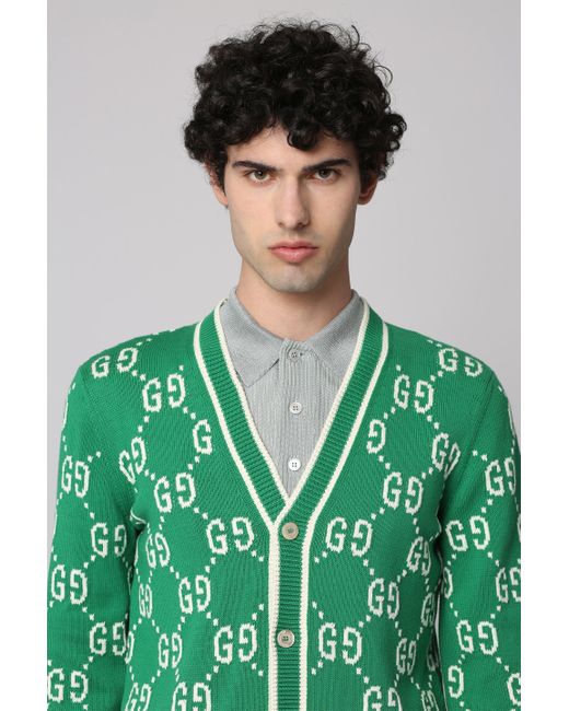 Gucci Green Logo Detail Cotton Cardigan for men