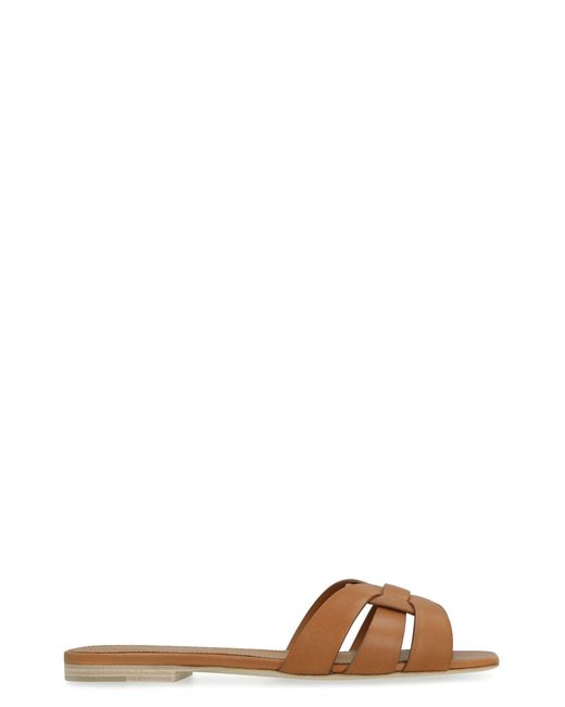 Saint Laurent Brown Tribute Leather Mules