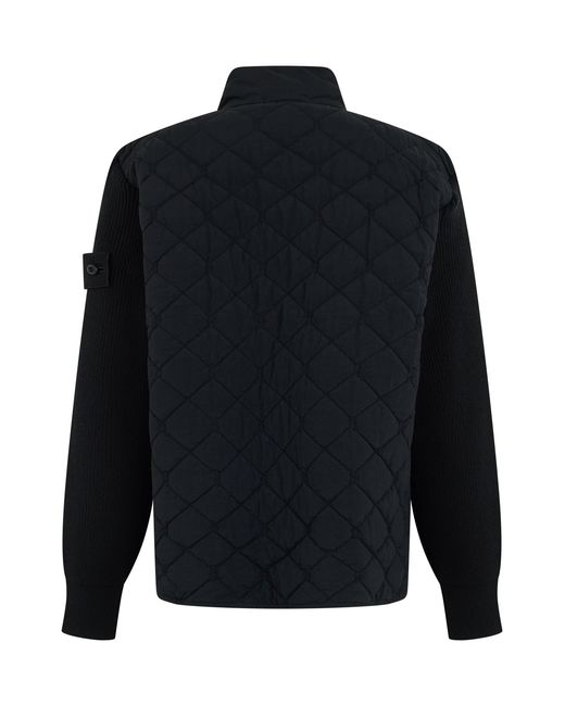 Stone Island Blue Quilted Jacket With High Collar for men
