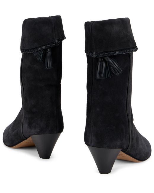 Isabel Marant Black Style Cone-Heel Ankle Boots With Rolled Finish