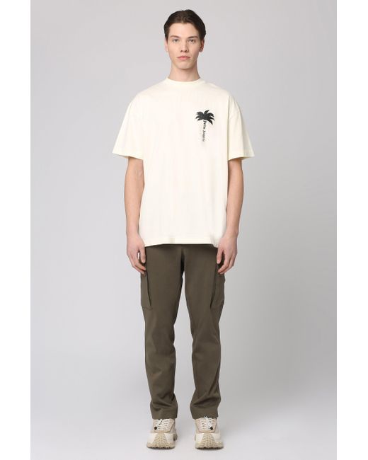 Palm Angels Natural Cotton Crew-Neck T-Shirt for men