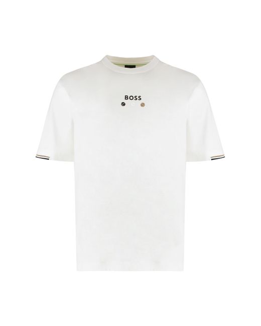 T-shirt girocollo in cotone di Boss in White da Uomo