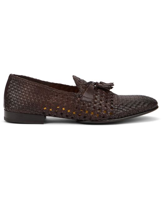Doucal's Brown Woven Leather Moccasins for men