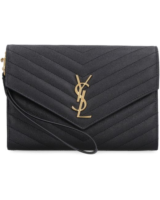 Saint Laurent Gray Monogram Leather Clutch