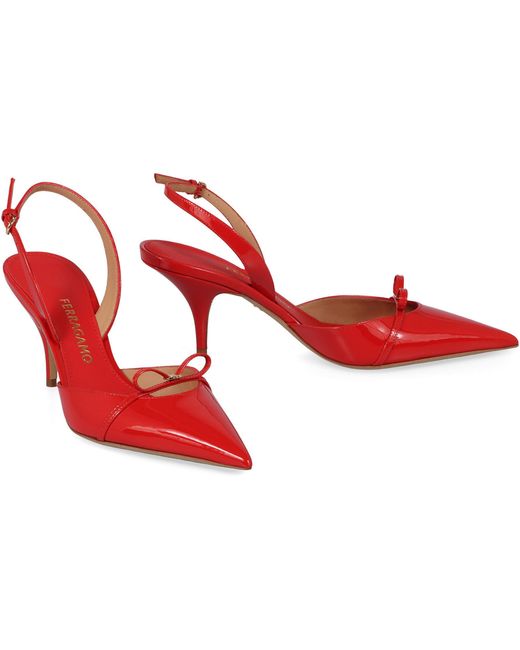 Ferragamo Red Leather Slingback Pumps