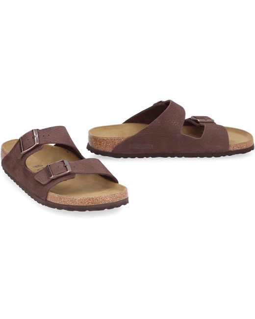 Birkenstock Brown Arizona Bs Leather Slides for men