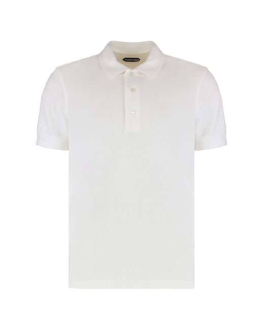 Tom Ford White Cotton Blend Piqué Polo Shirt for men
