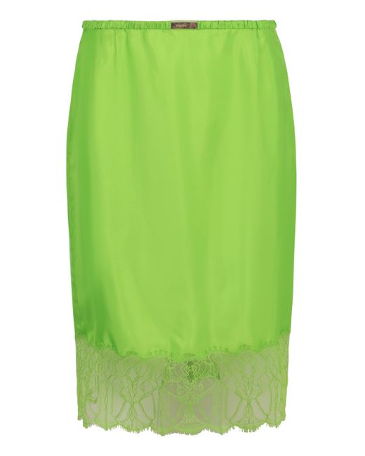 Gucci Green Gonna In Viscose Twill With Floral Lace