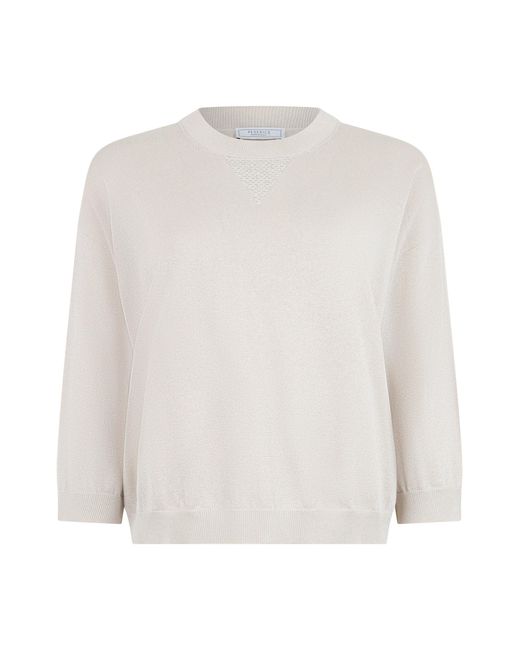 Peserico White Crew Neck Sweater With Metallic Yarn