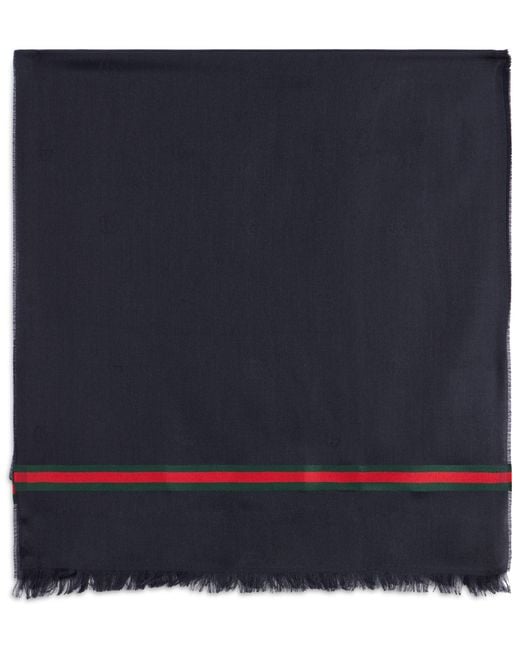 Gucci Blue Scarf With Fringes And Web Band for men