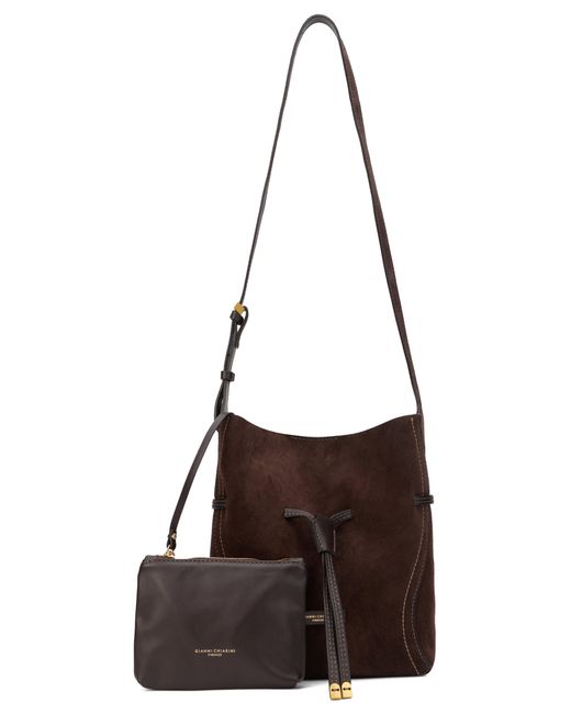 Gianni Chiarini Brown Suede Shoulder Handbag With Adjustable Strap, 23 Cm Width, 27 Cm Height, 10 Cm Depth