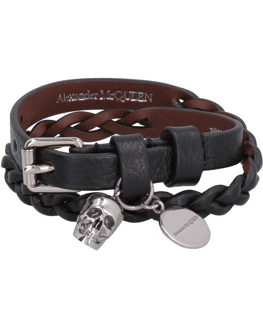 Alexander McQueen Leather Bracelet With Medallion And Skull in Black Mens Jewellery Bracelets Save 36% Grey for Men 