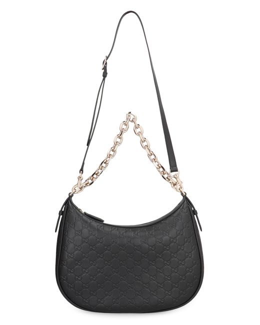 Gucci Black Gg Emblem Leather Shoulder Bag