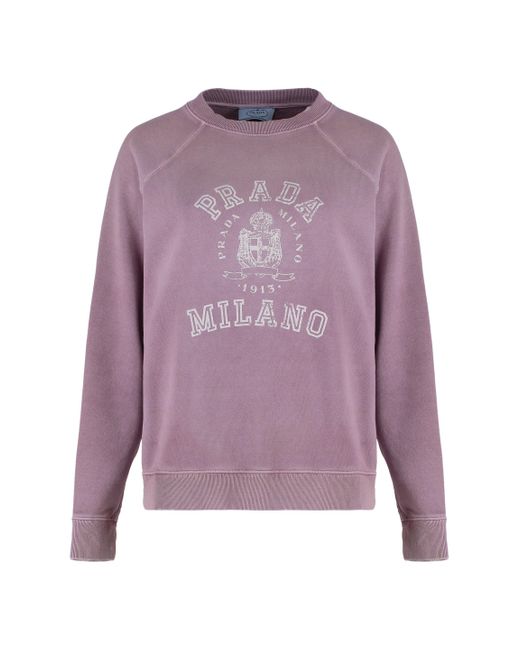 Felpa in cotone con stampa di Prada in Purple