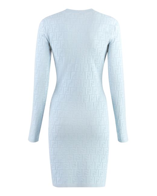 Fendi Blue Jacquard Knit Mini-Dress