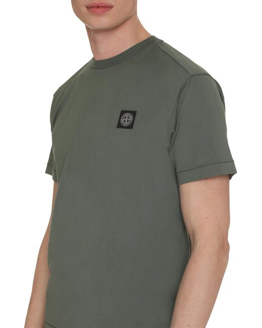 T-shirt girocollo in cotone di Stone Island in Green da Uomo