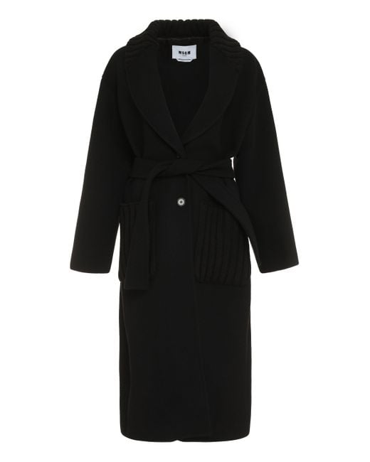 MSGM Black Wool Blend Coat