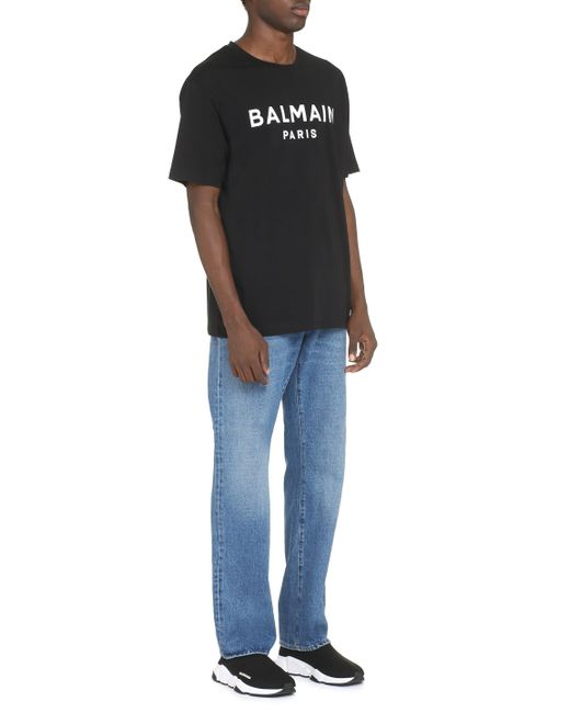 T-shirt in cotone con logo di Balmain in Black da Uomo