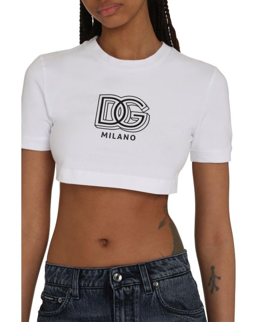 Crop top con logo di Dolce & Gabbana in White