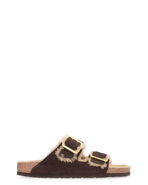 Birkenstock Brown Arizona Suede Shearling Slides for men