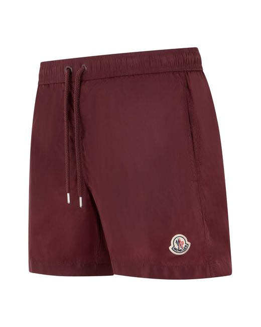 Moncler Red Beach Shorts With Logo Patch for men
