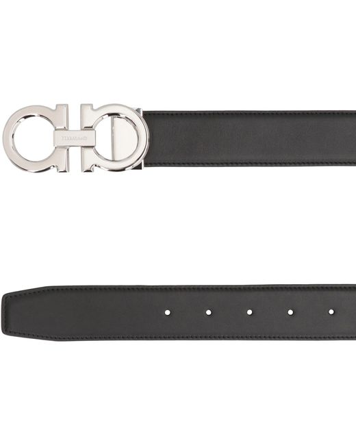 Ferragamo Black Reversible Leather Belt With Gancini Hook for men