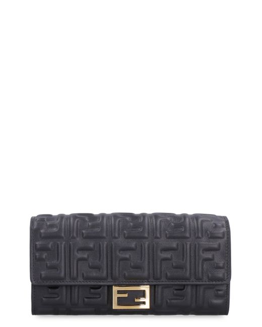 Fendi Gray Baguette Leather Wallet On Chain