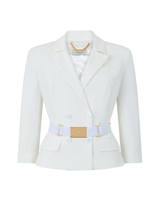 Elisabetta Franchi White Double-Breasted Crop Jacket