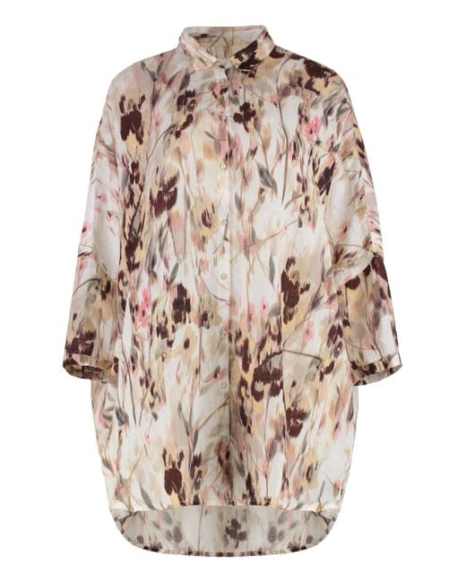 120% Lino Natural Printed Linen Shirt